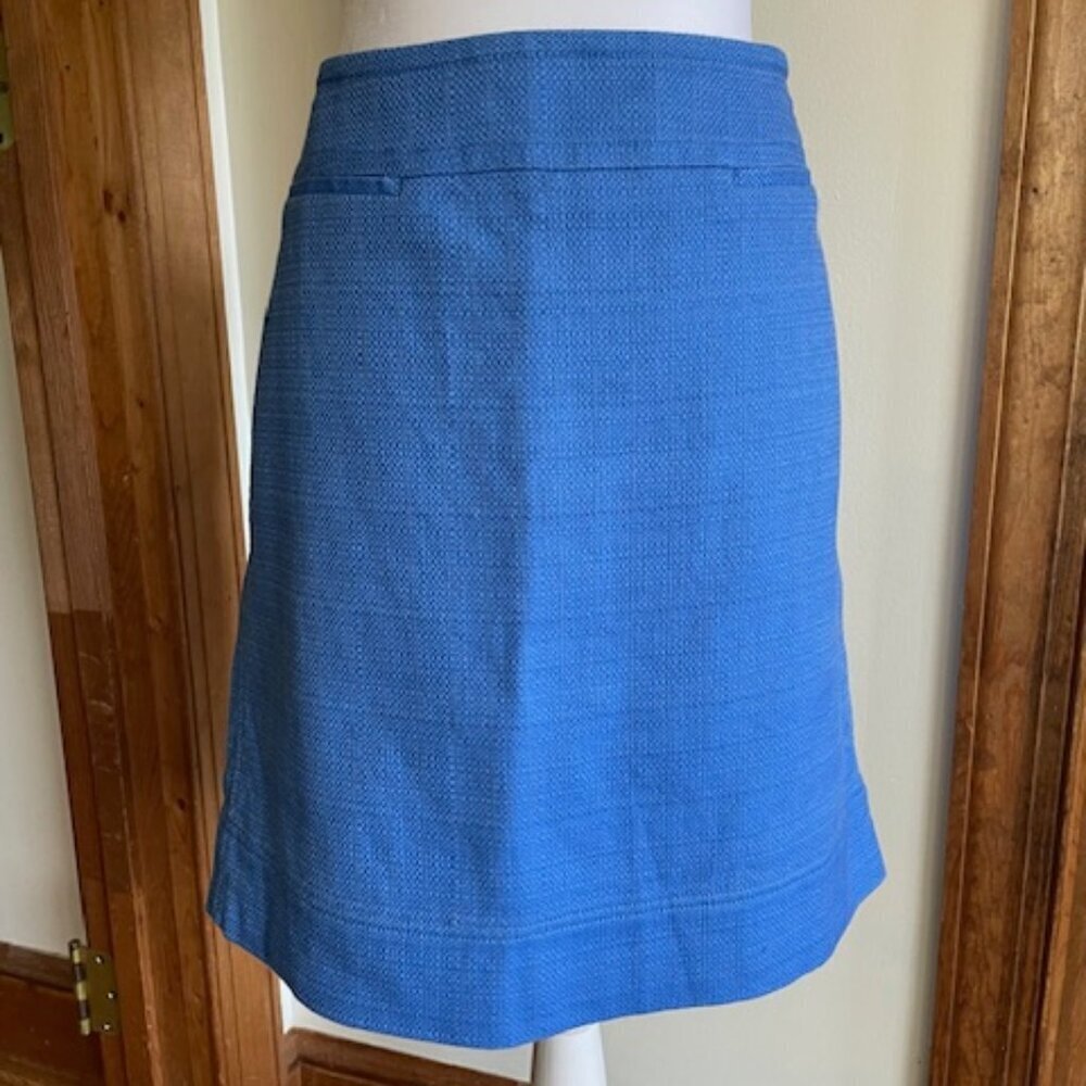 TALBOTS Woven Tweed Blue Cotton A Line Skirt Exposed Back Zipper 12P
